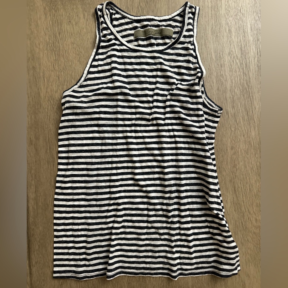 Enza Costa Black and White Striped Tank Top